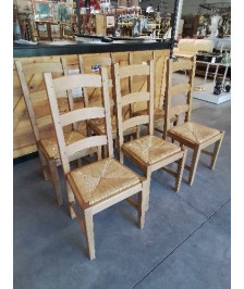 6 CHAISES CHÊNE BLOND PAILLÉ DOSSIER 3 BARREAUX 