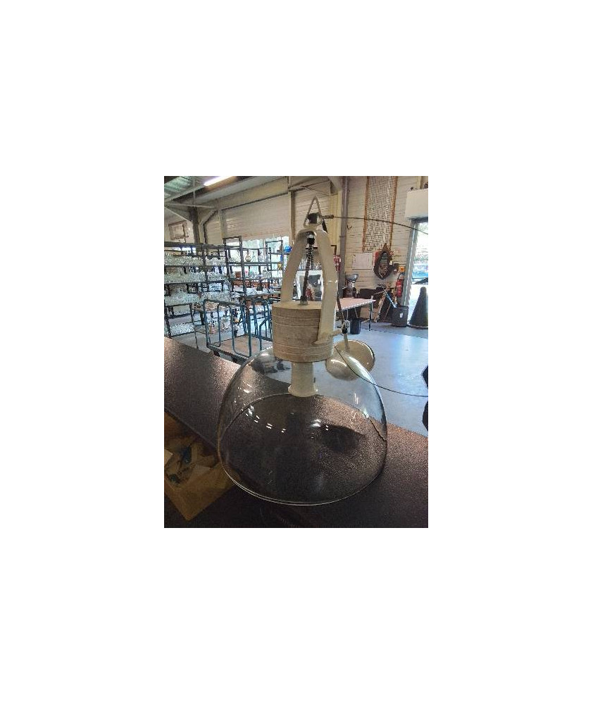 SUSPENSION MÉTAL BLANC BOIS CLAIR ET VERRE STYLE INDUSTRIEL MAISON DU MONDE