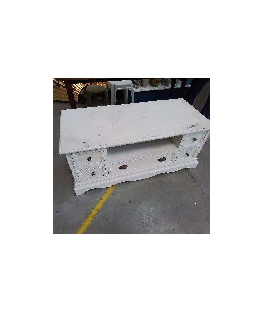 MEUBLE TELE BLANC 5 TIROIRS