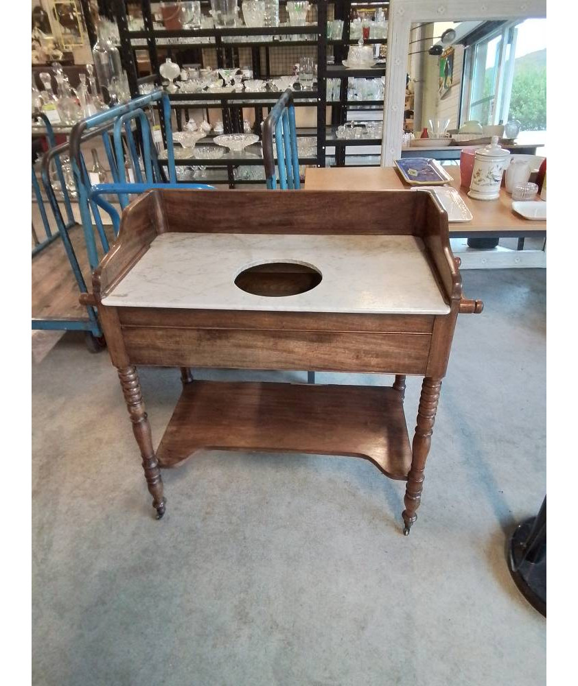TABLE DE TOILETTE LOUIS PHILIPPE 1 TIROIR DESSUS MARBRE BLANC  