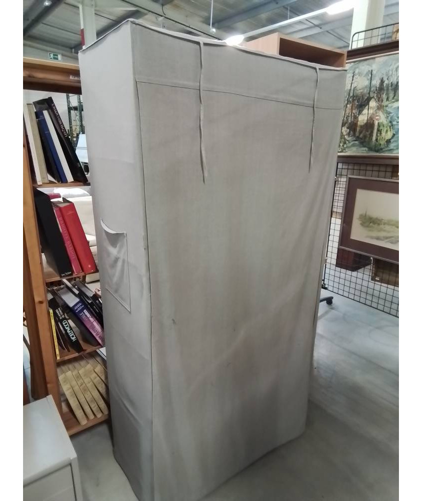 ARMOIRE PENDERIE BOIS ET TISSU TAUPE