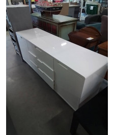BUFFET BOIS BLANC LAQUÉ 3 TIROIRS 2 PORTES