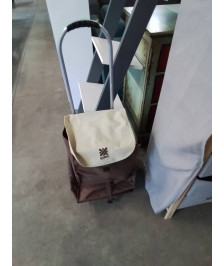 SAC DE COURSES  A ROULETTES TISSU MARRON BEIGE GIMI