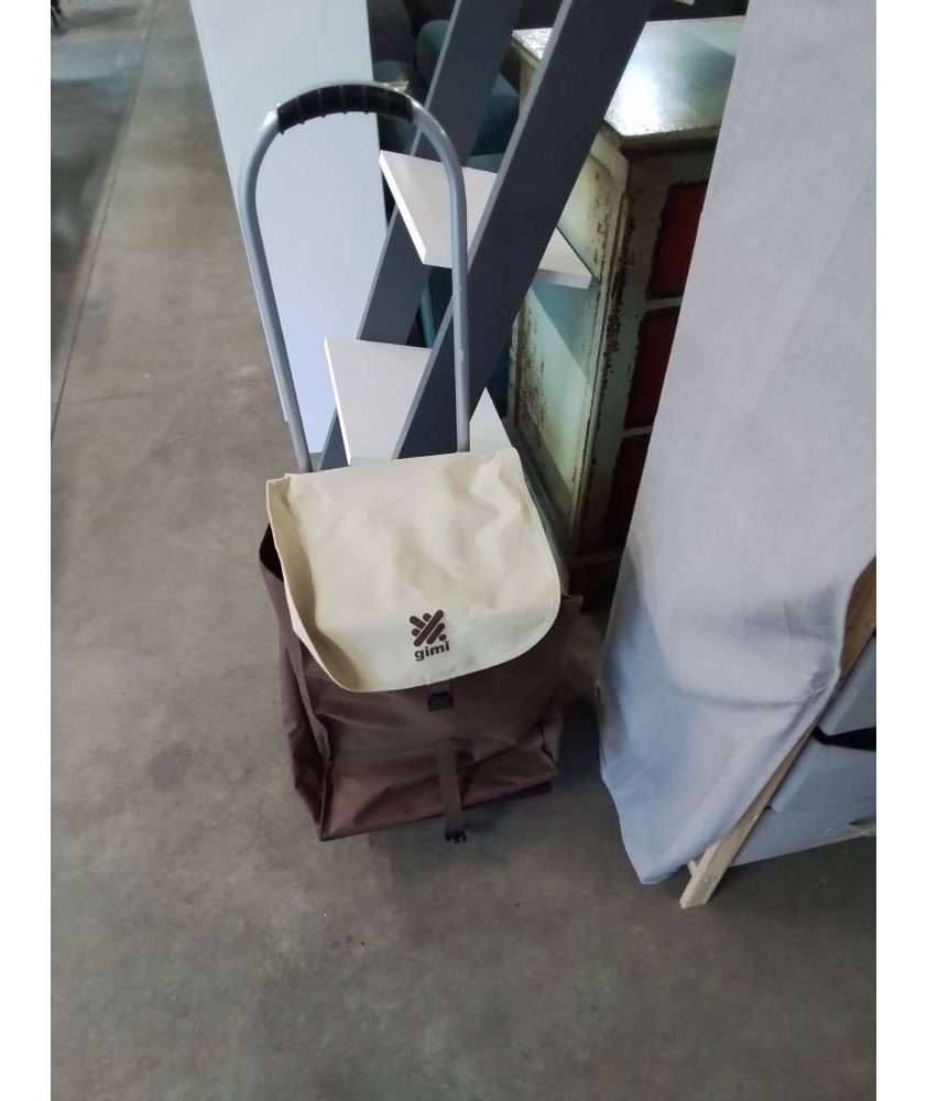 SAC DE COURSES  A ROULETTES TISSU MARRON BEIGE GIMI