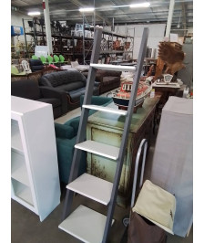 BIBLIOTHÈQUE A POSER BOIS GRIS ET BLANC 5 TABLETTES 
