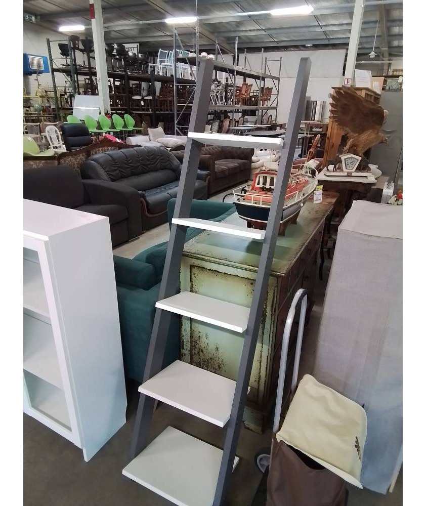 BIBLIOTHÈQUE A POSER BOIS GRIS ET BLANC 5 TABLETTES 