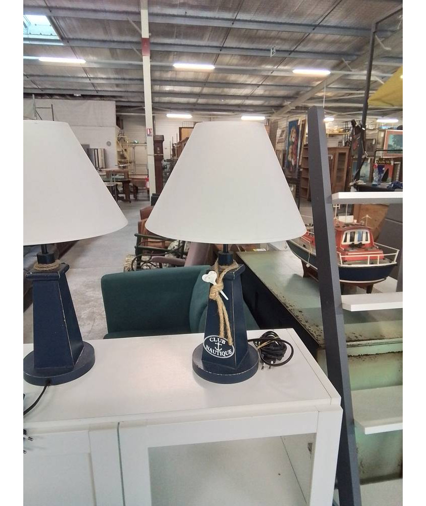 LAMPE A POSER BOIS BLEU CLUB NAUTIQUE AJ ÉCRU 
