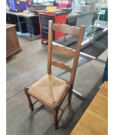 CHAISE BOIS PAILLÉ A ENTRETOISE HAUT DOSSIER 3 BARREAUX 