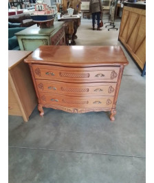 COMMODE BOIS CLAIR  PLATEAU CHANTOURNÉ 3 TIROIRS STYLE RÉGENCE COQUILLE 