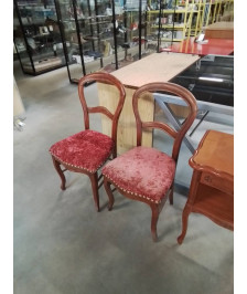 PAIRE DE CHAISES NAPOLÉON III ACAJOU ASSISE  VELOURS ROUGE 