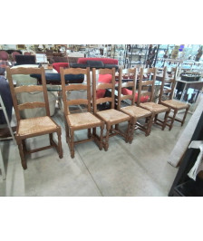 6 CHAISES BOIS PAILLÉ HAUT DOSSIER PIED BALUSTRE STYLE RÉGENCE 