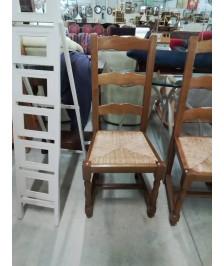 6 CHAISES BOIS PAILLÉ HAUT DOSSIER PIED BALUSTRE STYLE RÉGENCE 