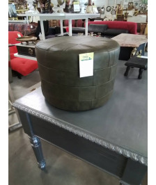 POUF ROND CUIR KAKI