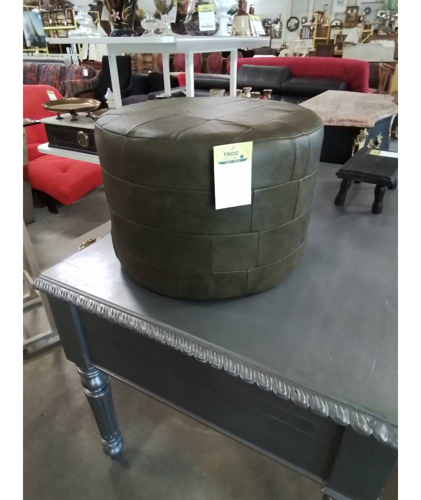 POUF ROND CUIR KAKI