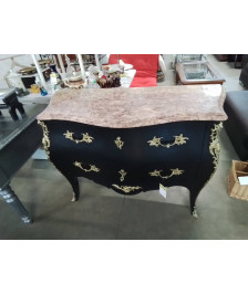 COMMODE GALBEE  BOIS NOIR 2 TIROIRS PLATEAU MARBRE STYLE LOUIS XV 
