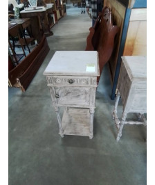 CHEVET BOIS CÉRUSE A COLONNES PLATEAU MARBRE PORTE 1 TIROIR FIN XIXE 