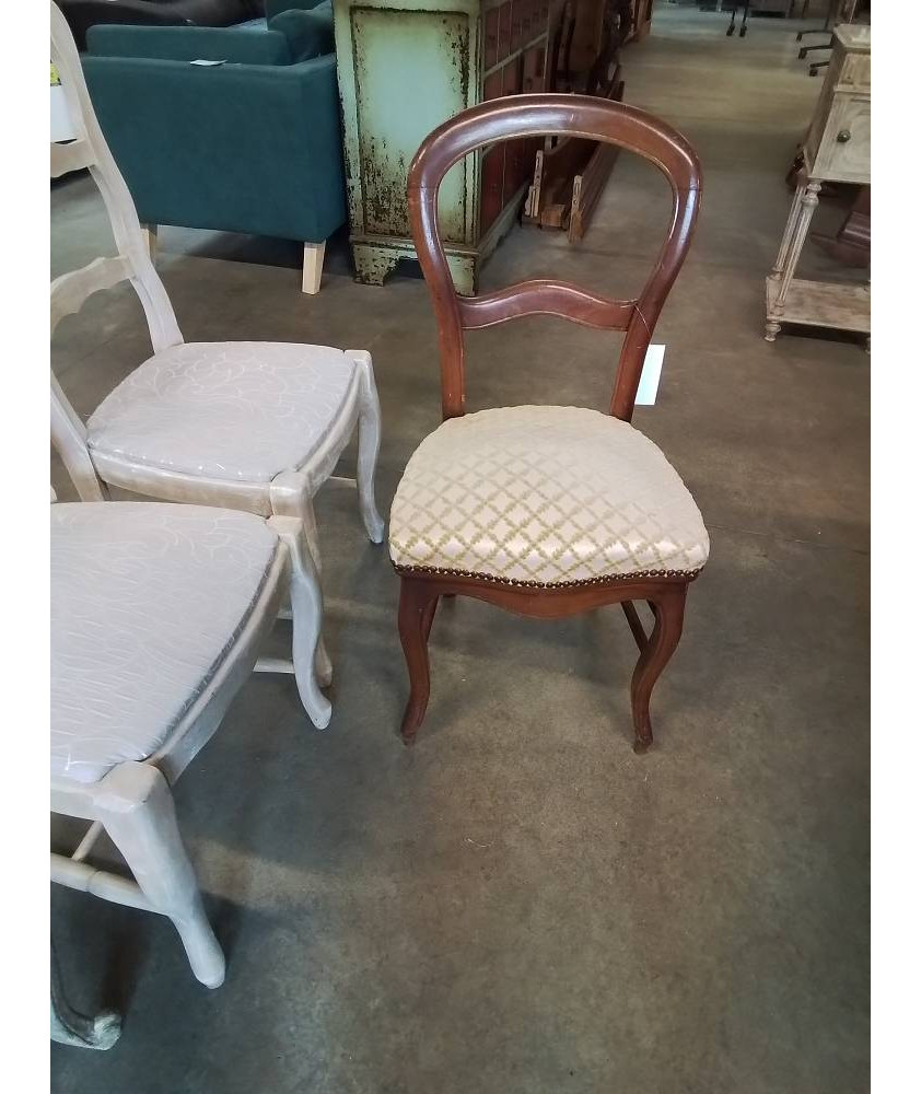 CHAISE NAPOLÉON III ACAJOU ASSISE VELOURS DAMASSE