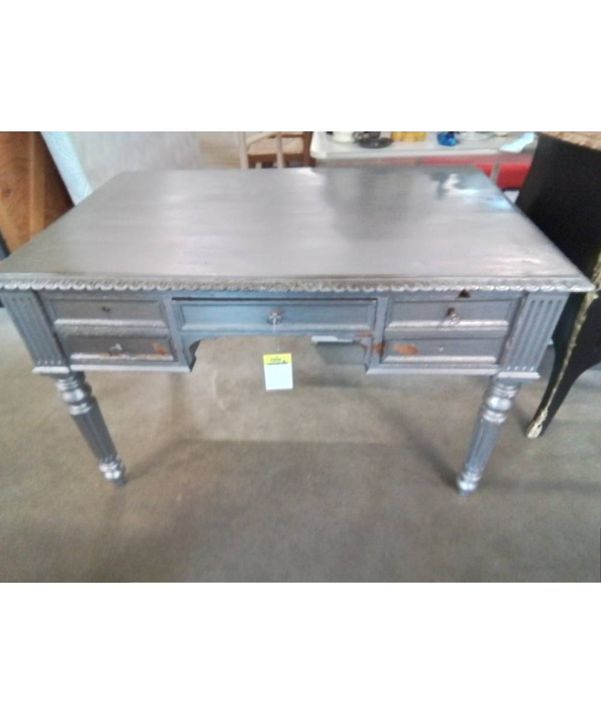 BUREAU LOUIS PHILIPPE BOIS ARGENTÉ 4 TIROIRS 