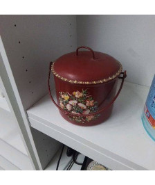 POT METAL ROUGE PEINTURE FLEURS 
