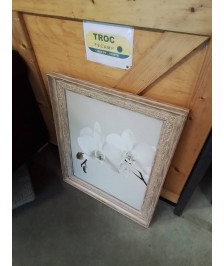 TABLEAU ORCHIDÉES CADRE BOIS NATUREL MOULURÉ GRAVÉ  