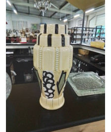 VASE CÉRAMIQUE JAUNE NOIR ART DÉCO ORCHIES