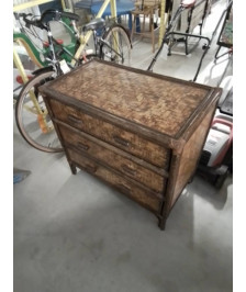 COMMODE BOIS ET ROTIN 3 TIROIRS 