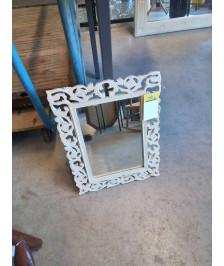 MIROIR RECTANGULAIRE BOIS AJOURÉ ECRU