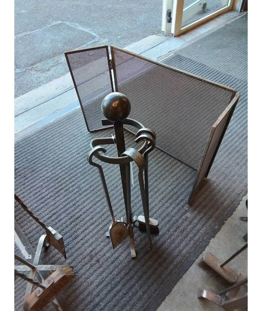 SERVITEUR DE CHEMINÉE FER FORGÉ 5 PIÈCES 
