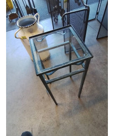 SELLETTE CARRÉE FER FORGÉ VERT PLATEAU VERRE