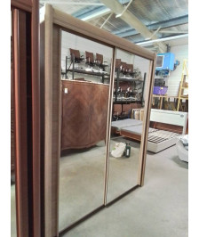 ARMOIRE LINGERE PENDERIE BOIS CLAIR 2 PORTES COULISSANTES MIROIR 220X180X61CM 