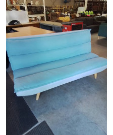 CANAPÉ CONVERTIBLE TISSU BLEU PIEDS BOIS CLAIR
