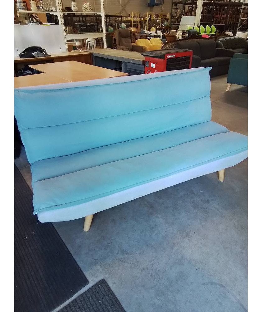 CANAPÉ CONVERTIBLE TISSU BLEU PIEDS BOIS CLAIR