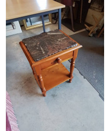 CONSOLE A COLONNES BOIS CLAIR 1 TIROIR DESSUS MARBRE