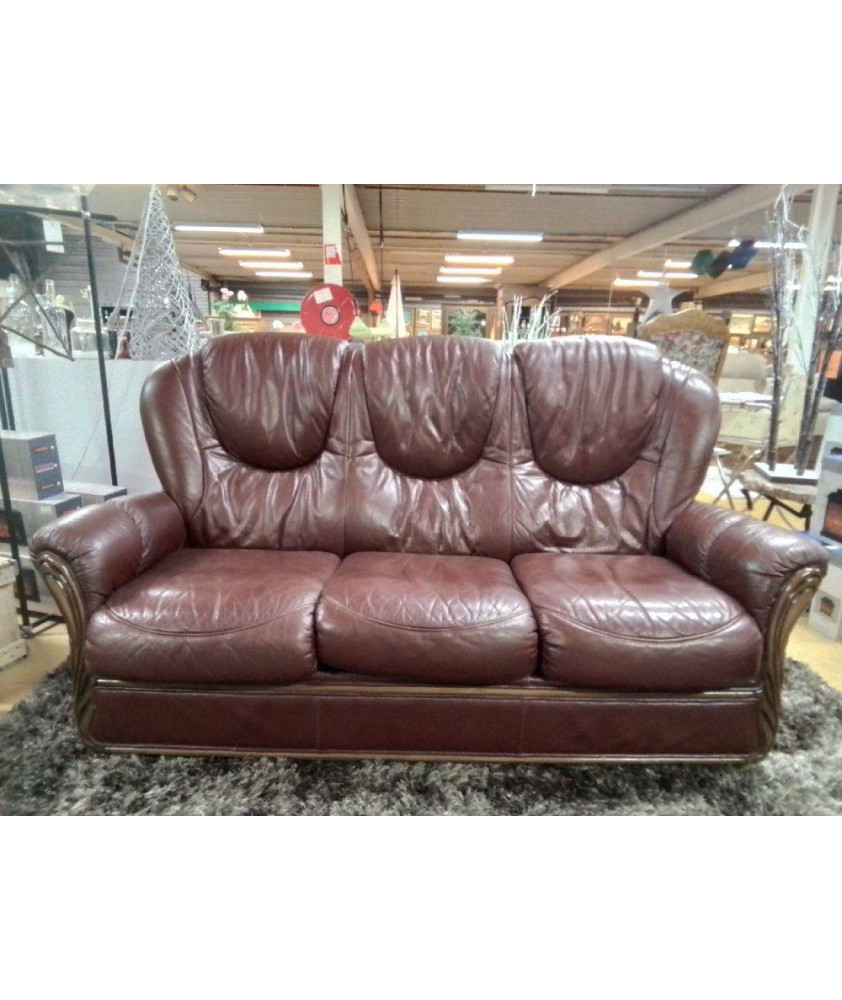 CANAPE 3 PLACES CUIR BOIS DE ROSE