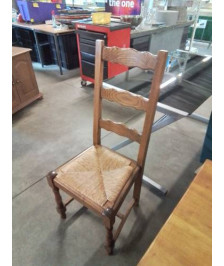 CHAISE BOIS PAILLÉ A ENTRETOISE HAUT DOSSIER 3 BARREAUX 