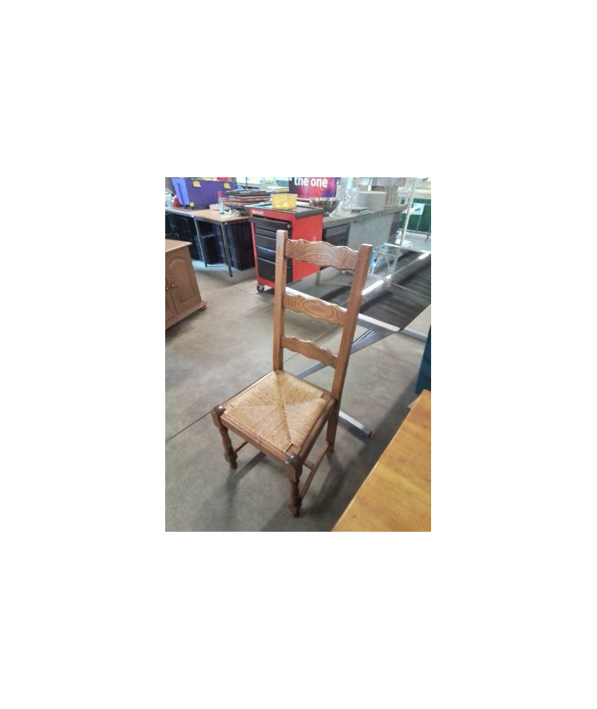 CHAISE BOIS PAILLÉ A ENTRETOISE HAUT DOSSIER 3 BARREAUX 