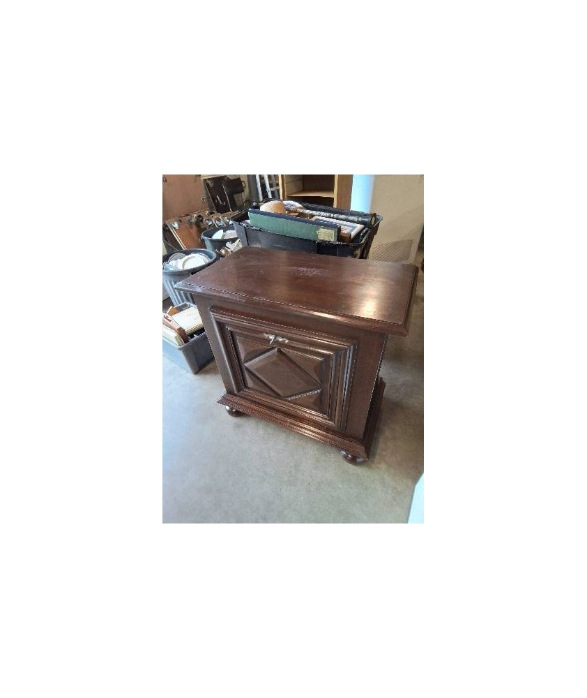 MEUBLE BAR 1 PORTE BOIS SCULPTÉ PIEDS BOULES STYLE BRUTALISTE 