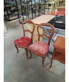 PAIRE DE CHAISES NAPOLÉON III ACAJOU ASSISE  VELOURS ROUGE 