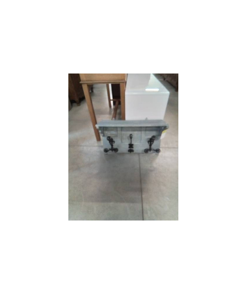 VESTIAIRE MURAL BOIS PEINT GRIS PATÈRES FER FORGÉ NOIR 