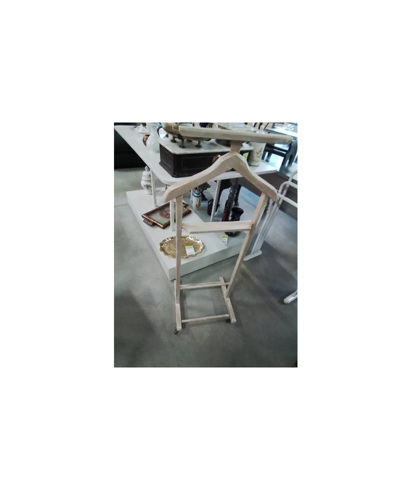 VALET DE NUIT A ROULETTES BOIS PEINT ECRU