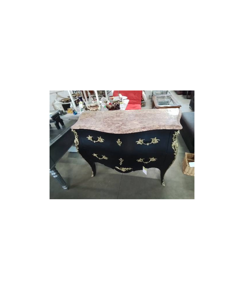COMMODE GALBEE  BOIS NOIR 2 TIROIRS PLATEAU MARBRE STYLE LOUIS XV 