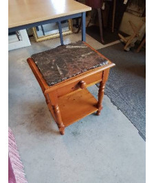 CONSOLE A COLONNES BOIS CLAIR 1 TIROIR DESSUS MARBRE