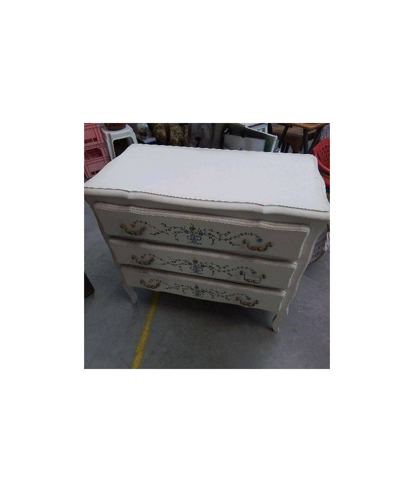 COMMODE 3 TIROIRS BLANCHE PEINTE