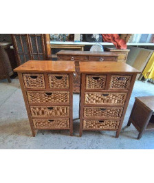 MEUBLE EN PIN RANGEMENT EN ROTIN