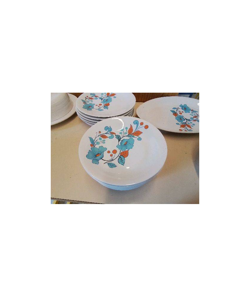LOT DE 10 ASSIETTES CREUSES MOTIF FLORAL 