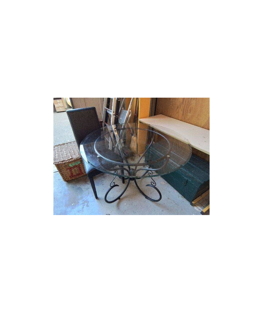 TABLE RONDE AVEC PLATEAU EN VERRE ET PIED CENTRAL NOIR 