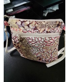SAC BANDOULIERE TISSU FLEURS 2 POCHES