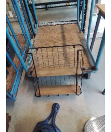 ÉTAGÈRE MÉTALLIQUE NOIR 2 TABLETTES BOIS CLAIR