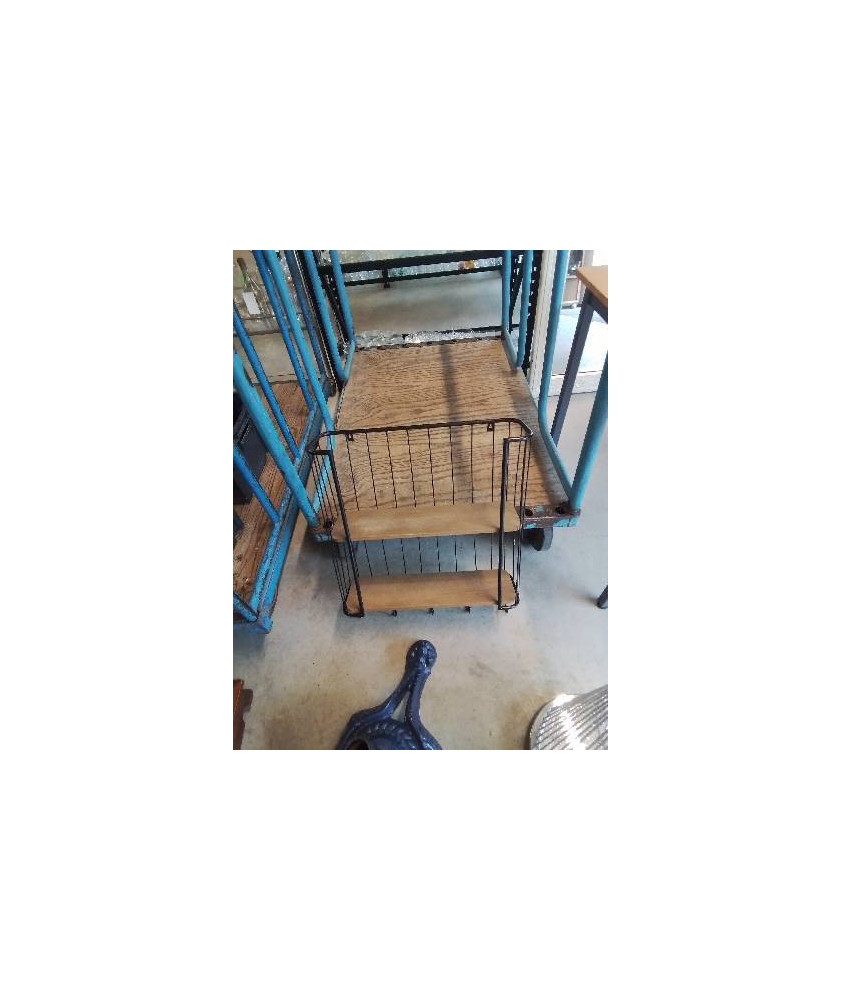 ÉTAGÈRE MÉTALLIQUE NOIR 2 TABLETTES BOIS CLAIR