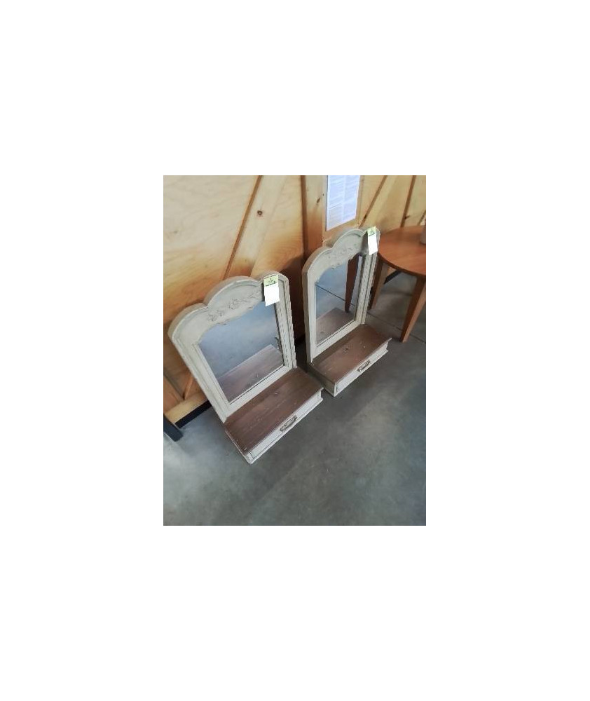 MIROIR A POSER BOIS ECRU CINTRÉ ET SCULPTÉ 1 TIROIR COUNTRY CORNER